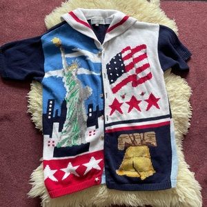 1994 The Eagle Eye short sleeved cardigan with sailor collar Americana design